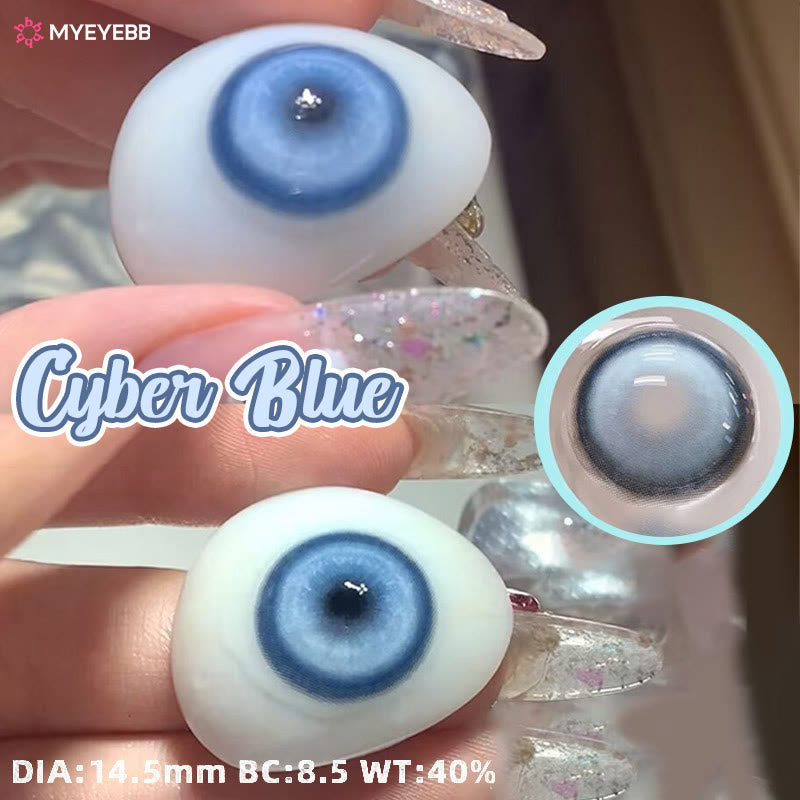 MYEYEBB Cyber Blue Prescription Cosplay Colored Contact Lenses | 6 Months | 1 Day