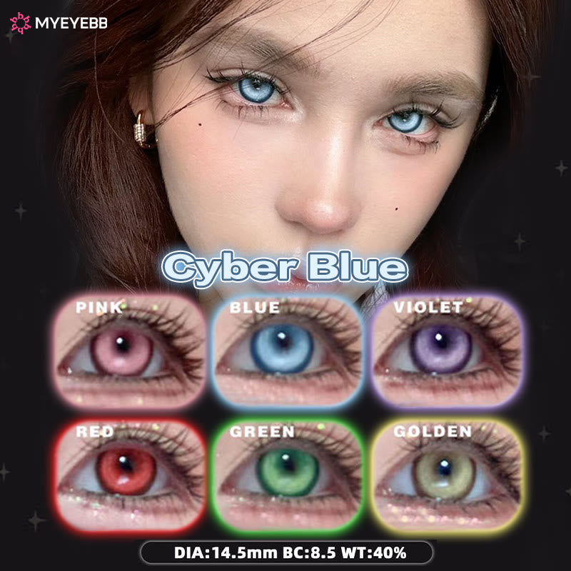 MYEYEBB Cyber Blue Prescription Cosplay Colored Contact Lenses | 6 Months | 1 Day