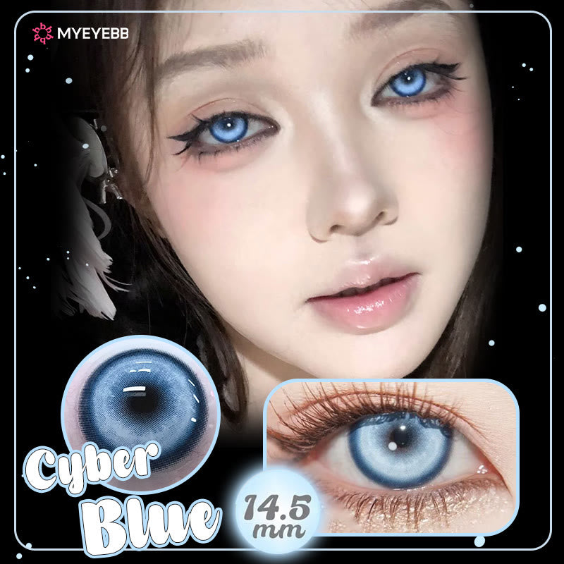 MYEYEBB Cyber Blue Prescription Cosplay Colored Contact Lenses | 6 Months | 1 Day